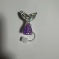 Purple mermaid tail straw cover with silver sequins for 10mm tumbler accessories - Purple