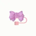 Pink glitter bow straw topper and dust cap accessory for 10mm drinking straws - Pink