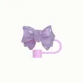 Purple glitter bow straw topper accessory with silicone dust cap for 10mm tumblers - Purple
