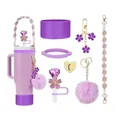 Purple floral accessory set for 30oz and 40oz tumblers with charms and silicone boot - Style 4