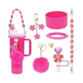 Pink tumbler accessories set for 30oz 40oz cups with straw cover, boot, and floral charms - Style 5