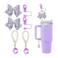 Glittery purple butterfly straw covers and charm set for 40oz tumbler accessories - Purple Tumbler and Accessories Set