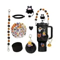 Halloween theme accessories kit with bat straw cover and pumpkin charm for Stanley cup - Halloween Style (Style 1)