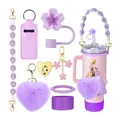 Purple Stanley cup accessories set with silicone cover, straw topper, and heart charm - Purple Heart Style (Style 3)