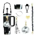 Zubehör-Set für Stanley-Becher mit Buchstaben-S-Anhänger und Silikonhülle für 40oz Becher - Schwarz (Stil 4)