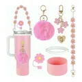 Kit accessori rosa per tazza con ciondolo lettera, pompon e copri cannuccia a fiore 40oz - Rosa