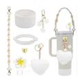 Beige Stanley cup accessories set including floral handle charm and white cup boot - Off-White Flower Style (Style 4)