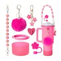 Pink accessories set for 40oz tumbler with glitter boot and floral letter charms - Bright Pink Style (Style 3)