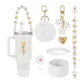 Set tazza termica bianca da 40oz con ciondoli a margherita e accessori soffici - Bianco