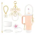 Pink sakura theme accessory set with pearl chain and bow for 30/40oz tumbler mugs - Cherry Blossom Theme Set (Style 1)