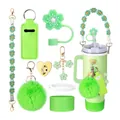 Mint green Stanley cup accessory kit with floral straw cover and handle strap - Style 3 Mint Green Series