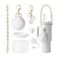 Witte accessoireset voor Stanley cup met bloemenband en pluchen balhanger - Off-white Stijl (Stijl 6)