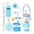 Light blue 7-piece accessory set for 30oz and 40oz tumblers with flower straw covers - Style 2-Light Blue Floral Set