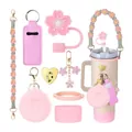 Pink cherry blossom accessory set for tumbler with straw cover and protective boot - Style 4 Pink Series