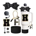 Kit d'accessoires pour gobelet 40oz avec nœuds pailletés et cache-paille motif floral - Style H