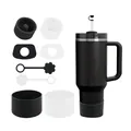 Bicchiere termico nero con manico e set di accessori in silicone bianco e nero coordinati - Bianco e Nero