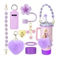 Purple flower silicone straw topper and daisy charm set for 30oz and 40oz tumblers - Elegant Purple Floral Style (5798420744790)