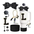 Kit d'accessoires nœud noir pailleté et lettre L pour gobelets isothermes 30/40oz - Style L