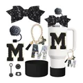 Ensemble d'accessoires noir et blanc pour gobelet 40oz avec nœud et breloque M - Style M