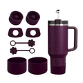 Set tazza in acciaio inossidabile viola scuro con copri cannuccia e tappi antigoccia - Viola scuro