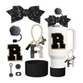 Set gobelet blanc en acier avec nœud pailleté noir, breloques et botte en silicone - Style R