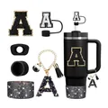 Set accessori glitter neri per tazza 40oz con ciondolo lettera A e base in silicone - Stile A