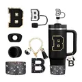 Set accessori nero per tazza 40oz con ciondolo lettera B e base glitterata - Stile B