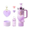 Paarse marmeren beker accessoireset met hartvormige hanger en siliconen hoes voor 40oz - Paars
