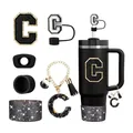 Set tazza nera da 40oz con ciondolo lettera C, copri cannuccia e base glitterata - Stile C
