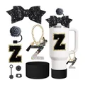 Ensemble gobelet blanc avec nœud noir pailleté, breloque initiale Z et base silicone - Style Z