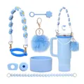 Kit accessoires bleu clair pour gobelet 40oz avec sangle marguerite et paille - Ensemble Bleu (Style 1) / Bleu