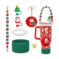 Accessoires pour gobelet 40oz thème Noël avec lanières perlées et breloques festives - Ensemble Rouge Thème Noël (Style 2) / Rouge