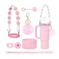 Kit d'accessoires rose pour gobelet 40oz avec sangle en crochet et porte-clé pompon - Ensemble Rose (Style 3) / Rose