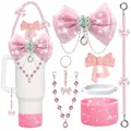 Set di accessori rosa glitterati per borraccia con fiocco e custodia in silicone - Set 4