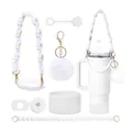 Gobelet isotherme blanc 40oz avec bandoulière tissée et kit d'accessoires floraux - Ensemble Blanc (Style 4) / Blanc