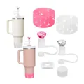 Pink accessories set for straw cups including diamond topper and silicone boot cover - Cream Pink Tumbler Silicone Accessories (Style 1)