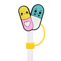 Cute cartoon pill design straw topper made of soft PVC for 10mm drinking straws - Cute Pill Duo (02)