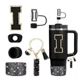 Vaso térmico negro de 40oz con accesorios de letra I y base de silicona brillante - Estilo I