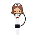 Cute cartoon nurse straw topper in white uniform for 10mm dustproof straw caps - Sweet Nurse (09)