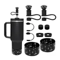 Black 40oz insulated tumbler set with diamond straw covers and silicone protective boots - Black Starry Sequin Accessories (Style 3)