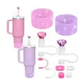 Pink and purple Stanley cup accessory set with glitter boot and diamond straw cover - Pink Purple Heart Leak Stoppers (Style 5)