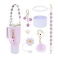 Lavendel-Zubehör-Set für 30oz/40oz Becher mit Strohhalmdeckel und lila gewebtem Gurt - Lavendel Lila Gänseblümchen Thema (Stil 6)