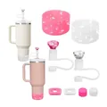 Pink Stanley cup accessory set with glitter boot and diamond straw cover topper - Beige Pink Large Jewel Style (Style 6)