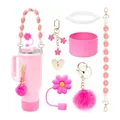 Rosa Zubehörset für 30-40oz Trinkbecher mit Blumengurt und Silikonhülle - Pink Mädchenhaft Gänseblümchen Thema (Stil 7)