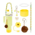 Rosa Sonnenblumen Zubehör-Set für 40oz Becher mit gelber Silikonhülle und Gurt - Hellgrün Sonnenblume Thema (Stil 9)
