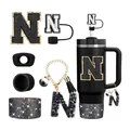 Juego de vaso térmico negro y dorado con accesorios letra N para tazas de 30oz y 40oz - Estilo N