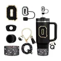 Set de accesorios para termo negro mate con letra Q y funda protectora de silicona - Estilo Q