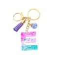Porte-clés lettre E en résine pailletée rose et violette avec pompon et métal doré - Lettre E (Style 5)