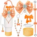 Base in silicone glitter oro e tappo per cannuccia con fiocco arancione per tazze - Set 3