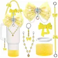 Set di accessori gialli con fiocco, copri cannuccia e custodia glitter per Stanley - Set 1